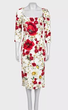 Dolce & Gabbana White Floral Sheath Dress IT 42